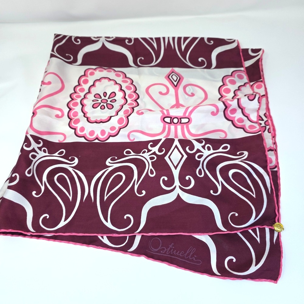 Ostinelli Scarf Womens Burgundy White Paisley Floral Square‎ 30x31 Vintage